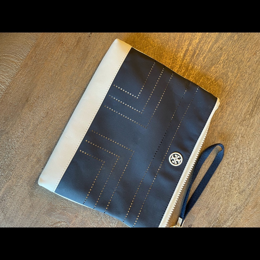 Navy and white Tory Burch pouch  wristlets